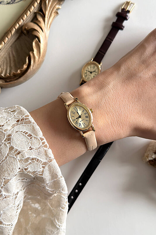 Chic Bej Deri Kordon Gold Kadran Kadın Kol Saati - 1