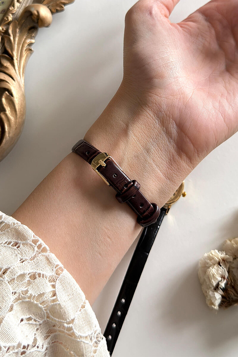 Chic Kahverengi Deri Kordon Gold Kadran Kadın Kol Saati - 3