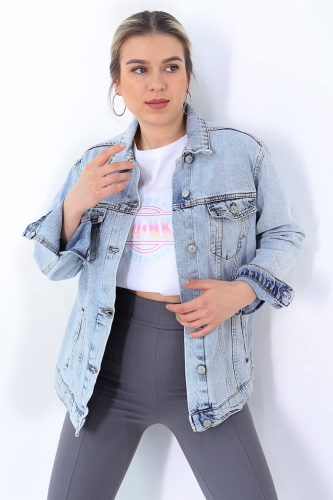 Cappmoda - CKT-12337 Açık Mavi Boyfriend Kot Ceket (1)