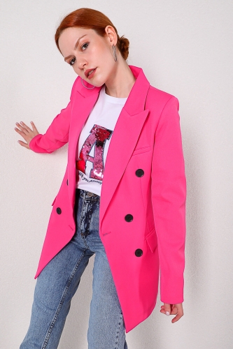 Cappmoda - CKT-12347 Pembe Kruvaze Dört Düğmeli Astarlı Blazer Ceket (1)