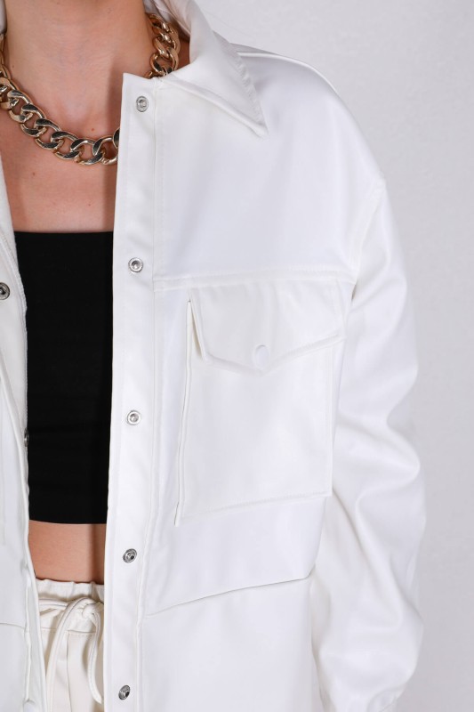 CKT-12370 Beyaz İçi Pamuklu Gömlek Ceket