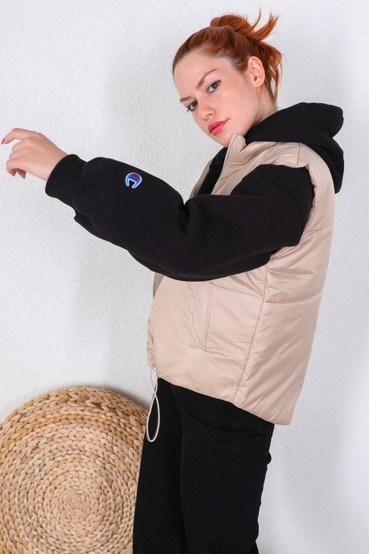 CKT-12372 Vizon Astarlı Crop Şişme Yelek