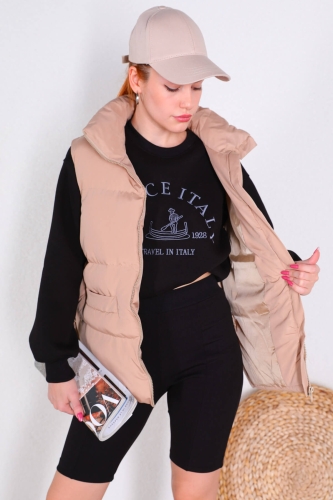 Cappmoda - CKT-12374 Vizon Yan Fermuar Detaylı Ön Cepli Şişme Yelek (1)