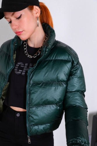 Cappmoda - CKT-12380 Haki Parlak Kumaş Şişme Mont (1)