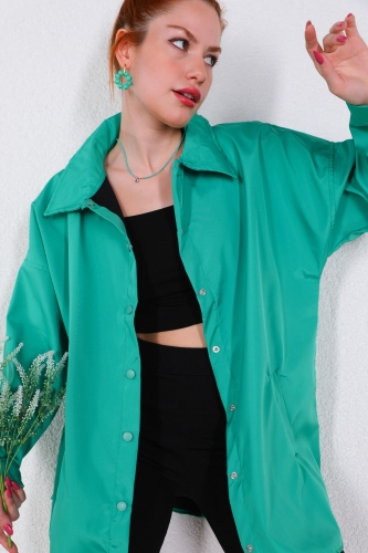 Cappmoda - CKT-12388 Yeşil Çıtçıtlı Deri Gömlek Ceket (1)