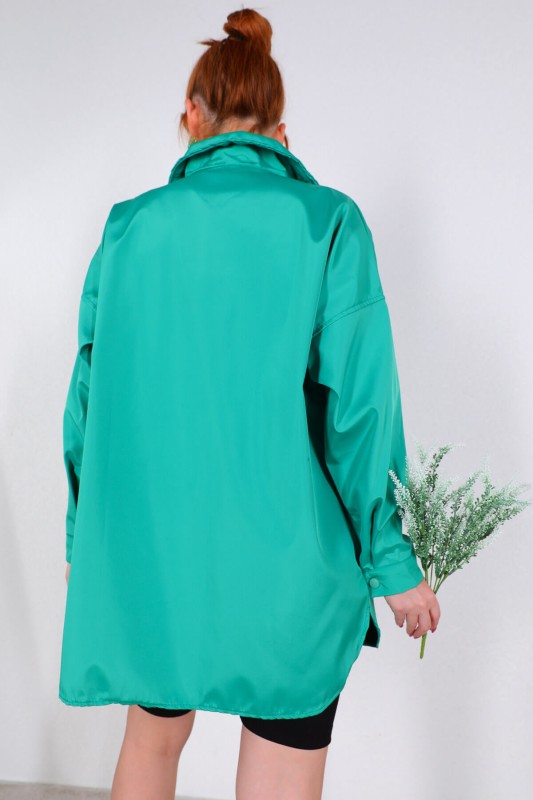 CKT-12388 Yeşil Çıtçıtlı Deri Gömlek Ceket