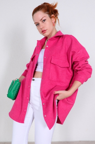 Cappmoda - CKT-12389 Pembe Çıtçıtlı Kaşe Kumaş Cepli Gömlek Ceket (1)