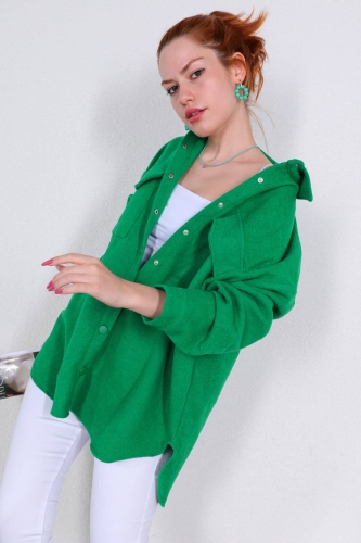 Cappmoda - CKT-12389 Yeşil Çıtçıtlı Kaşe Kumaş Cepli Gömlek Ceket (1)