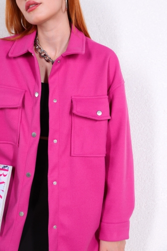 Cappmoda - CKT-12390 Pembe Çıtçıtlı Cep Detaylı Kaşe Özel Kalıp Ceket (1)