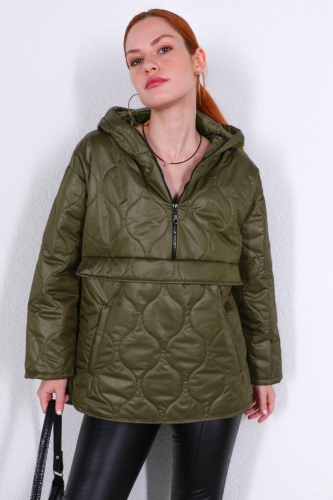 Cappmoda - CKT-12391 Haki Kapitone Kapüşonlu Mont (1)