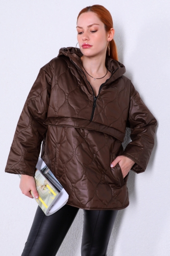 Cappmoda - CKT-12391 Kahverengi Kapitone Kapüşonlu Mont (1)