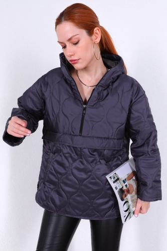 Cappmoda - CKT-12391 Füme Kapitone Kapüşonlu Mont (1)
