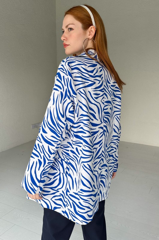 CKT-12396 Mavi Zebra Desen Keten Blazer Ceket - 3