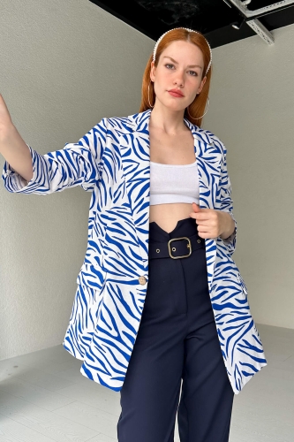 CKT-12396 Mavi Zebra Desen Keten Blazer Ceket 