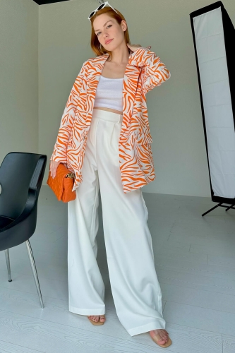 CKT-12396 Turuncu Zebra Desen Keten Blazer Ceket - 3