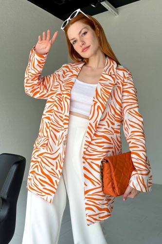 CKT-12396 Turuncu Zebra Desen Keten Blazer Ceket - Thumbnail