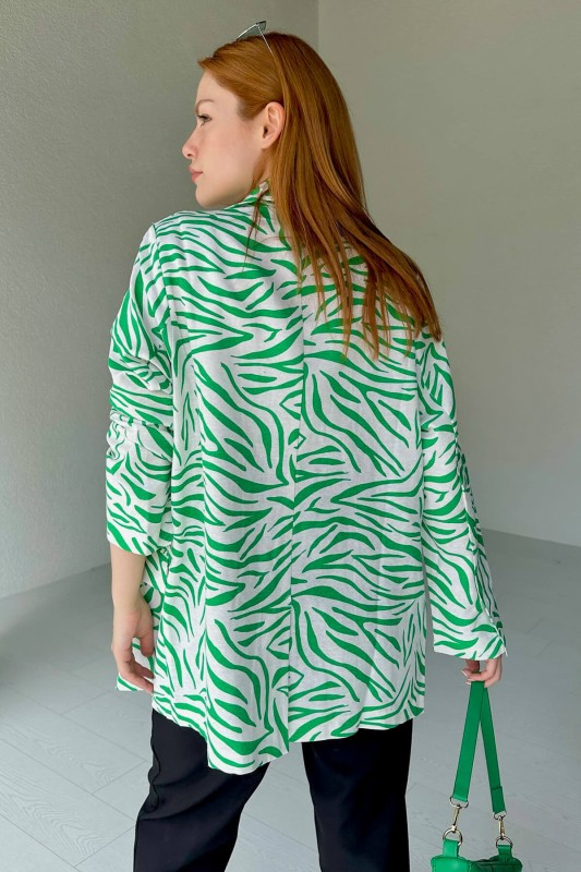 CKT-12396 Yeşil Zebra Desen Keten Blazer Ceket - 3