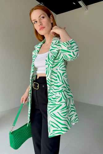CKT-12396 Yeşil Zebra Desen Keten Blazer Ceket - 5