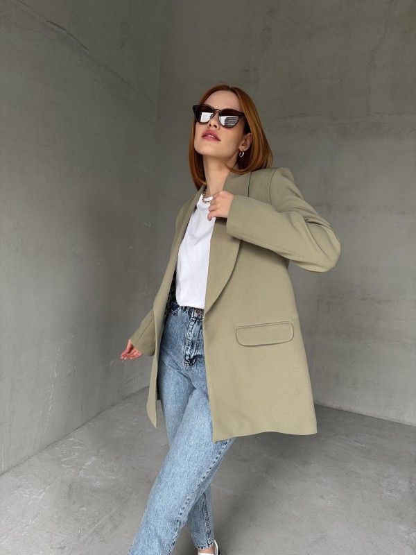 CKT-12435 Mint Yeşili Leopar Astarlı Vatkalı Kruvaze Yaka Blazer Ceket