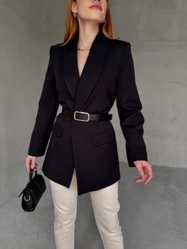 Cappmoda - CKT-12435 Siyah Leopar Astarlı Vatkalı Kruvaze Yaka Blazer Ceket (1)