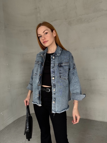 Cappmoda - CKT-12439 Mavi İki Cepli Kesik Model Boyfriend Kot Ceket (1)