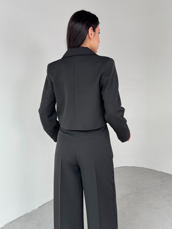 CKT-12441 Siyah Vatkalı Ön Bağlamalı Crop Ceket - 3