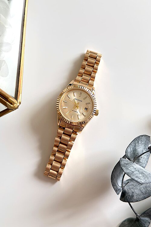 Clyra Gold Klasik Yuvarlak Kadran Gold Çelik Kordon Kadın Kol Saati 