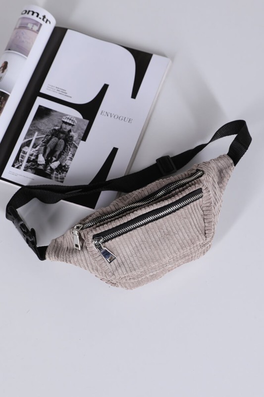 CNT-18052 Gri Dokulu Fermuarlı Bel Çantası