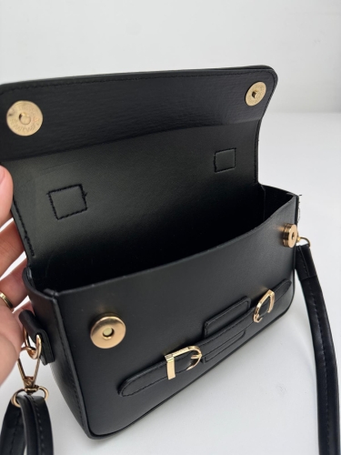 ÇNT-3015 Siyah Çift Toka Detaylı Crossbody Omuz Çantası - Thumbnail