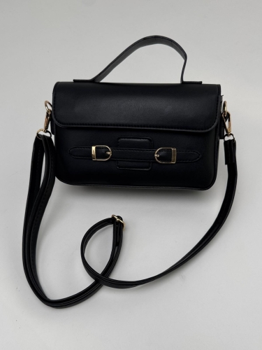 ÇNT-3015 Siyah Çift Toka Detaylı Crossbody Omuz Çantası - Thumbnail