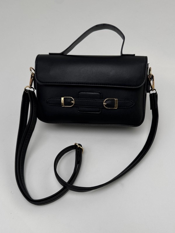 ÇNT-3015 Siyah Çift Toka Detaylı Crossbody Omuz Çantası