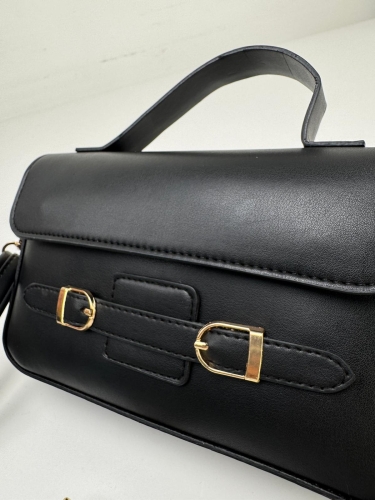 ÇNT-3015 Siyah Çift Toka Detaylı Crossbody Omuz Çantası - Thumbnail