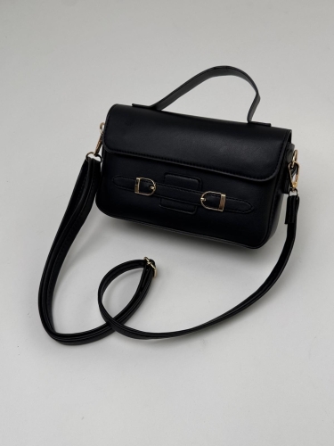 ÇNT-3015 Siyah Çift Toka Detaylı Crossbody Omuz Çantası - Thumbnail