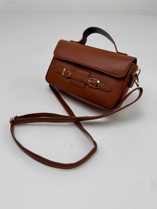 ÇNT-3015 Taba Çift Toka Detaylı Crossbody Omuz Çantası