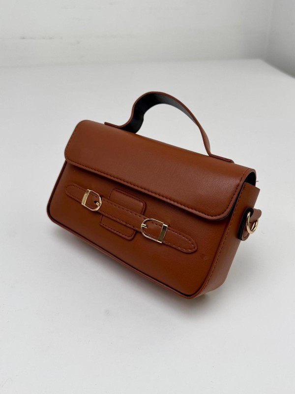 ÇNT-3015 Taba Çift Toka Detaylı Crossbody Omuz Çantası