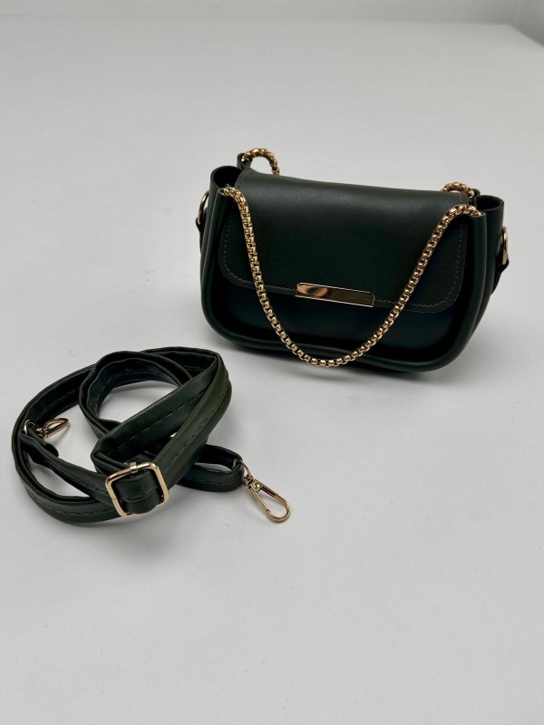 ÇNT-3016 Haki Zincir Askılı Suni Deri Crossbody Omuz Çantası