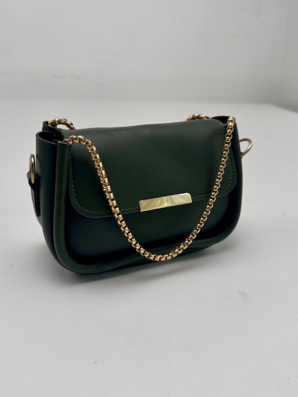 ÇNT-3016 Haki Zincir Askılı Suni Deri Crossbody Omuz Çantası
