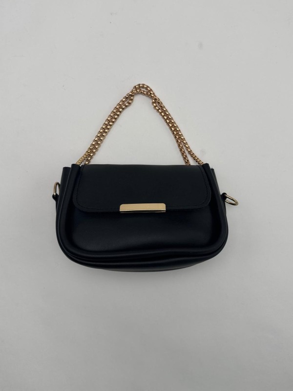 ÇNT-3016 Siyah Zincir Askılı Suni Deri Crossbody Omuz Çantası