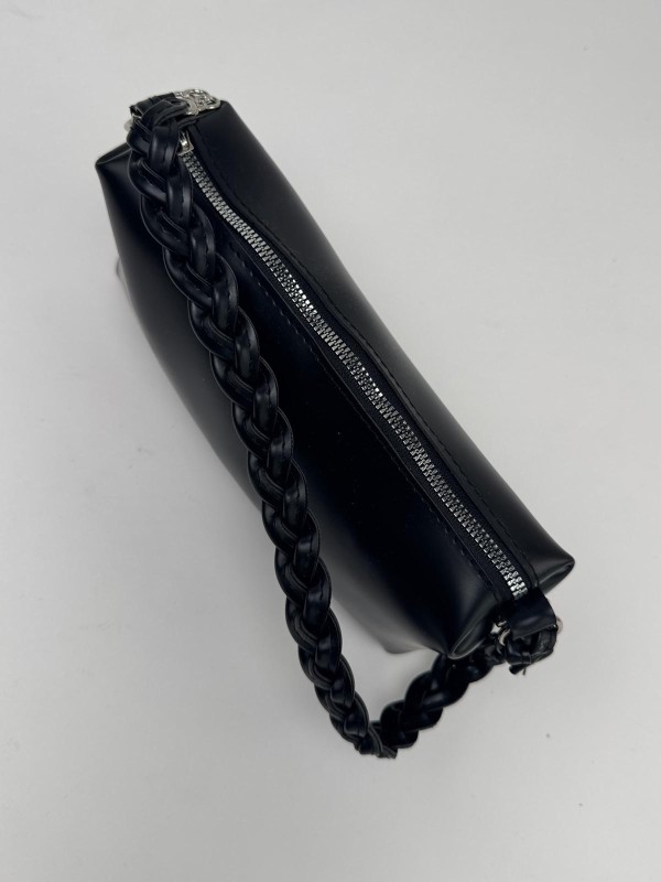 ÇNT-3017 Siyah Örgü Askı Detay Fermuarlı Suni Deri Crossbody Omuz Çantası