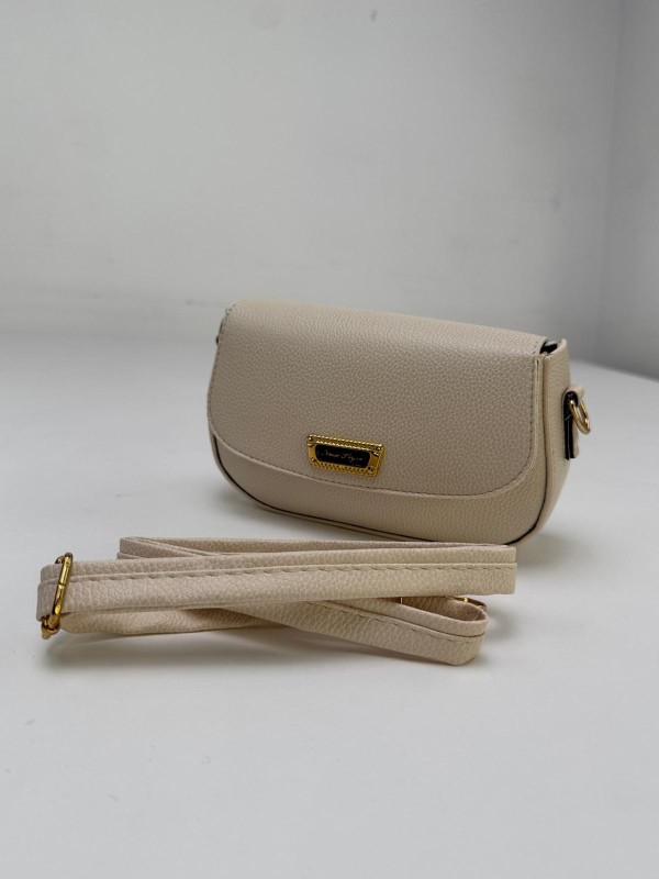 ÇNT-3020 Krem New Style Gold Yazılı Suni Deri Crossbody Omuz Çantası