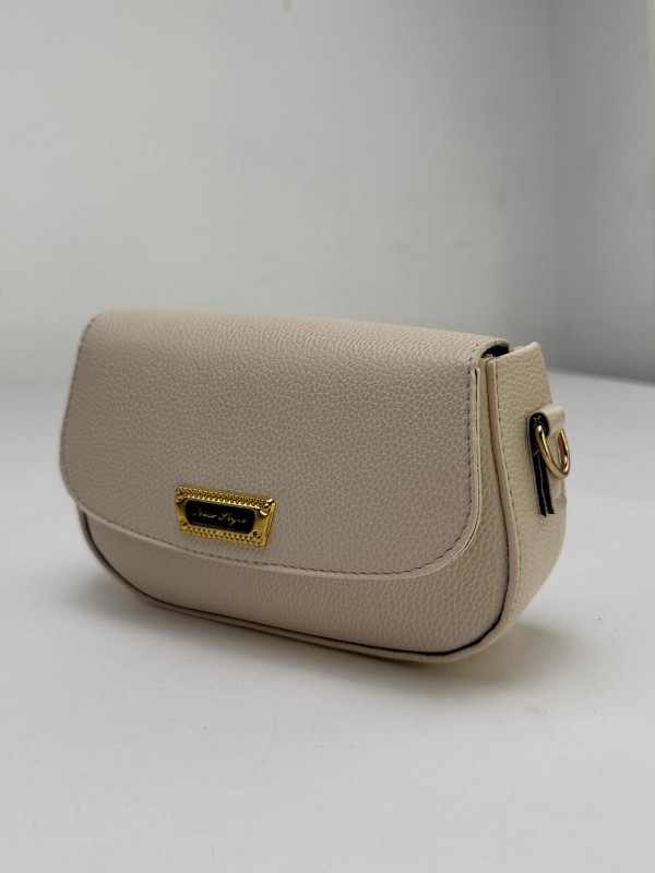 ÇNT-3020 Krem New Style Gold Yazılı Suni Deri Crossbody Omuz Çantası