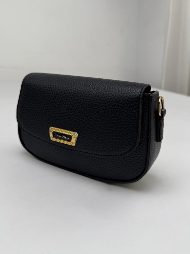 ÇNT-3020 Siyah New Style Gold Yazılı Suni Deri Crossbody Omuz Çantası - Thumbnail