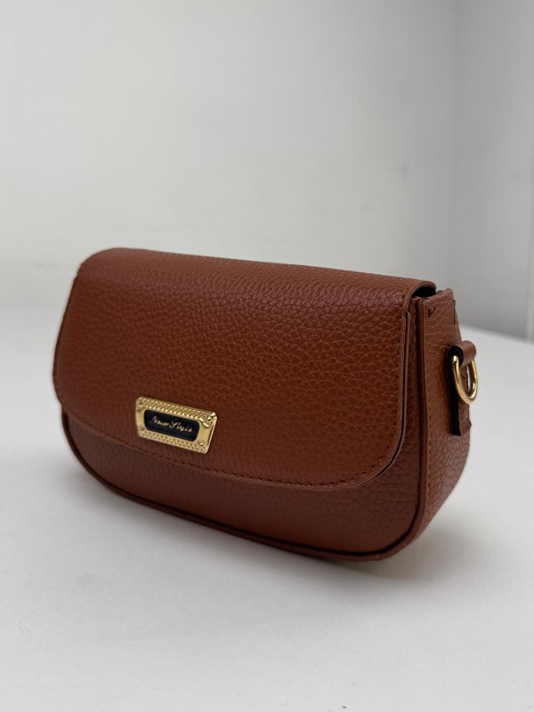 ÇNT-3020 Taba New Style Gold Yazılı Suni Deri Crossbody Omuz Çantası
