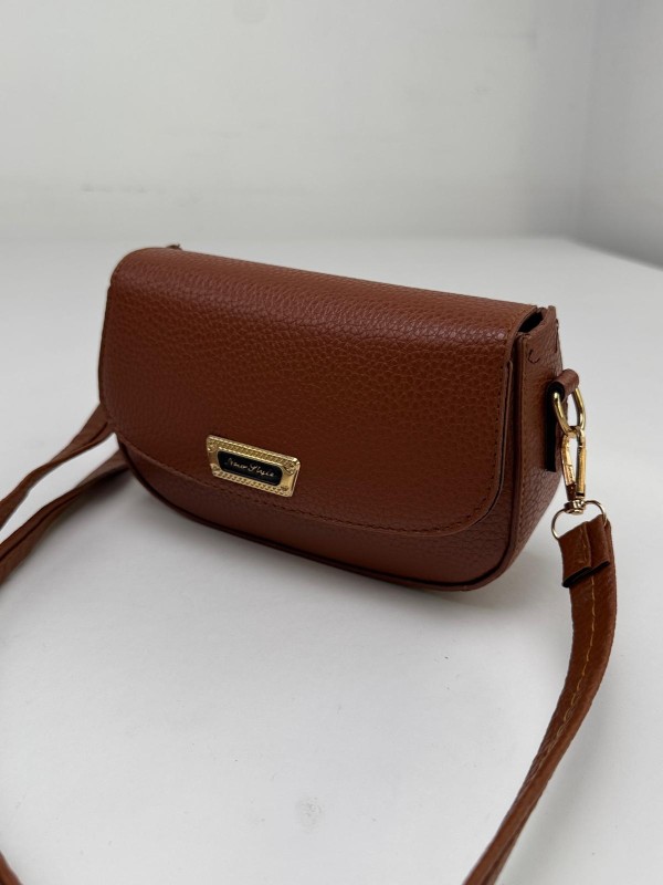 ÇNT-3020 Taba New Style Gold Yazılı Suni Deri Crossbody Omuz Çantası