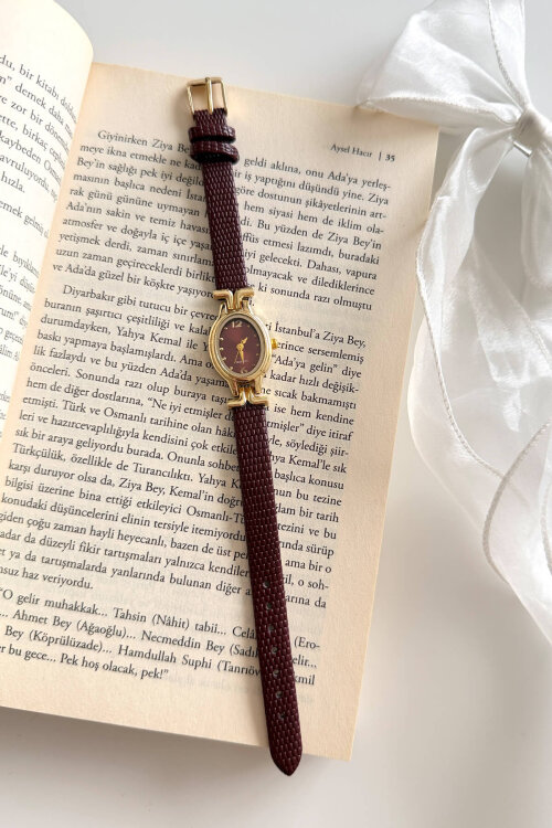 Coco Bordo Kadran Deri Kordon Kadın Kol Saati