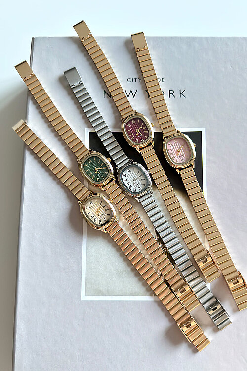 Cosmos Gold Bordo Oval Kadran Çelik Kordon Kadın Kol Saati (1)