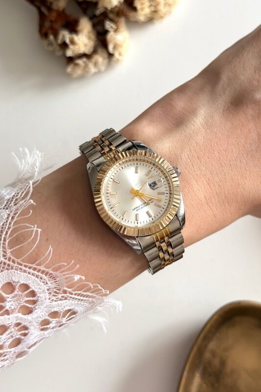 Cute Ekru Kadran Gold-Silver Kadın Kol Saati