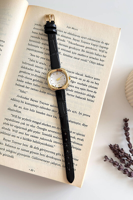 Daniella Siyah Kare Kadran Deri Dokulu Kordon Kadın Kol Saati - 1