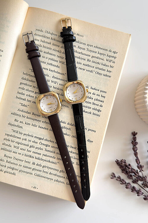 Daniella Siyah Kare Kadran Deri Dokulu Kordon Kadın Kol Saati - 2