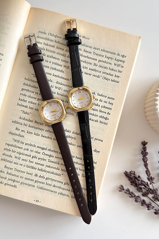 Daniella Siyah Kare Kadran Deri Dokulu Kordon Kadın Kol Saati - 2